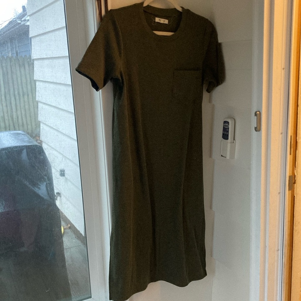 Madewell Olive Green Ribbed T-Shirt Dress Small